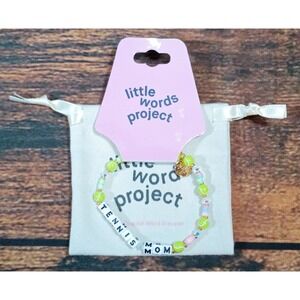 Little Words Project Tennis Mom Beaded Stretch Bracelet Lime Green Gold NWT